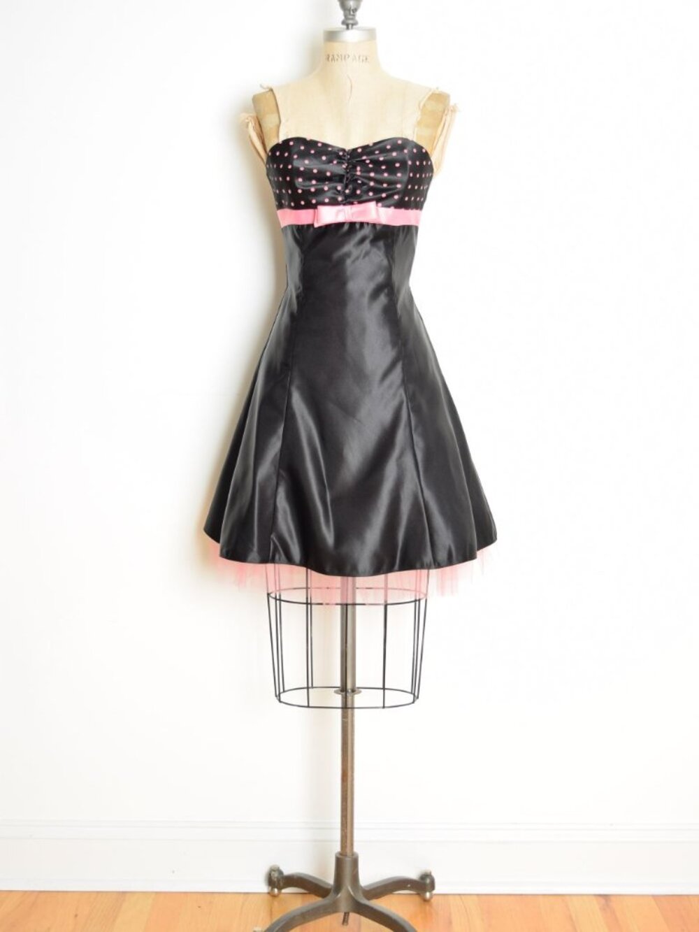 vintage Y2K prom party dress Jessica McClintock Gunne Sax black pink satin XS